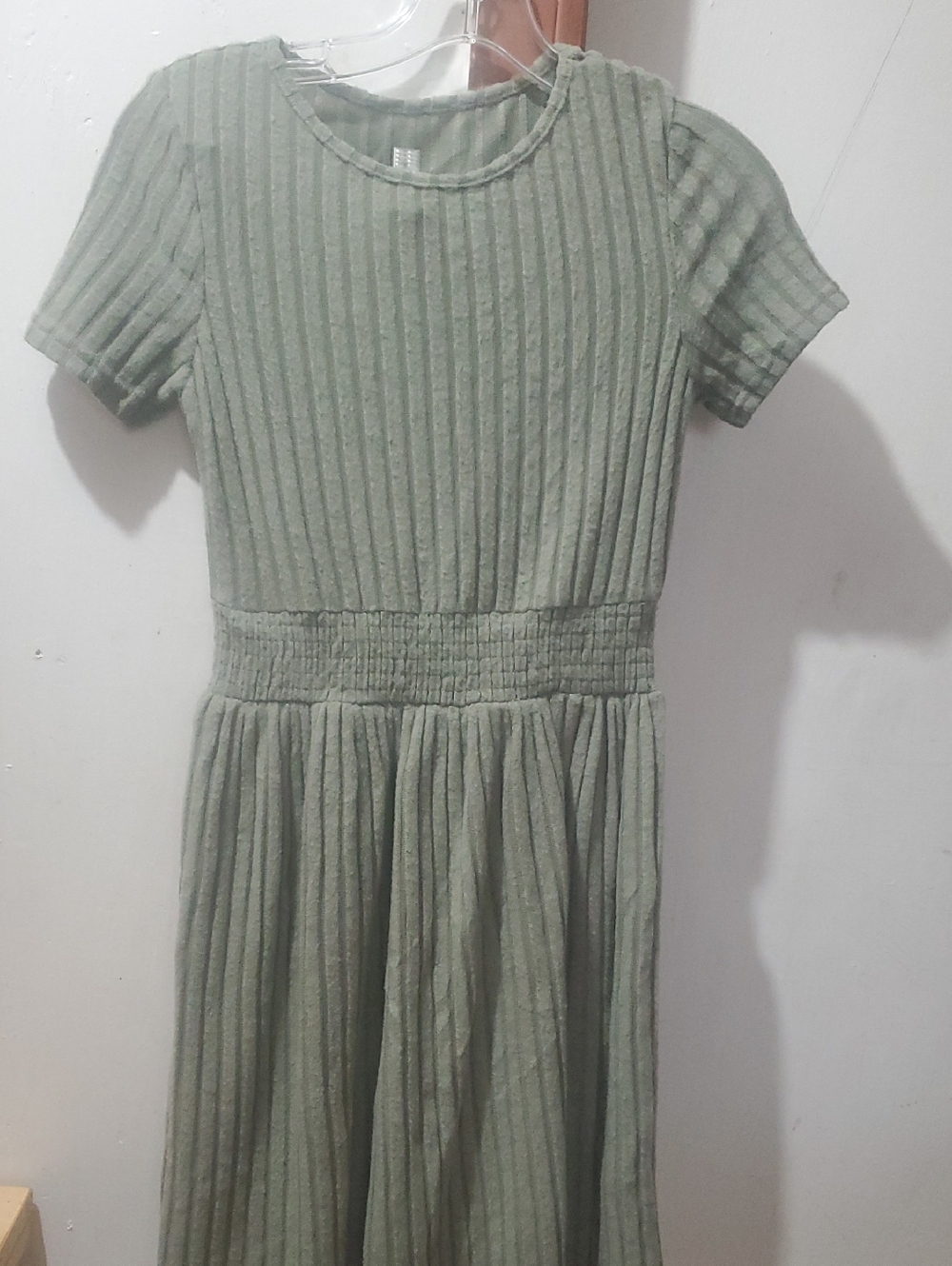 SHEIN elastic Waist Short-Sleeve Ribbed Sage Green Dress Size S